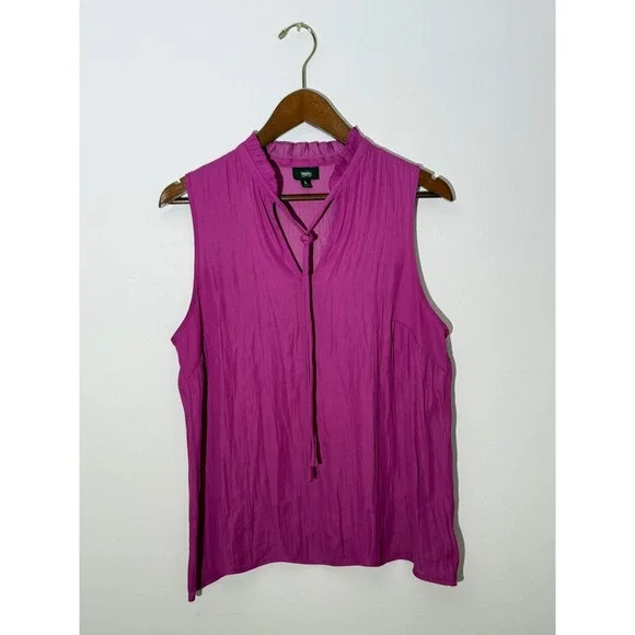 Mossimo Sleeveless Blouse Women Large Magenta Ruffle Neck Tie Front Top - Picture 4 of 7